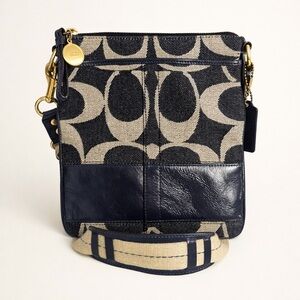 Coach Navy and Khaki Signature Canvas Crossbody Bag